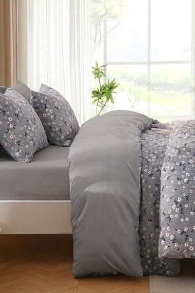 CAQQA Bellis Duvet Cover Set Double Cotton Duvet Cover Set with Elastic Sheets
