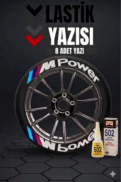 M POWER Motosiklet Ve Otomobil Araç 3d Oto Lastik Yazısı Sticker Arma Seti – 8 Adet