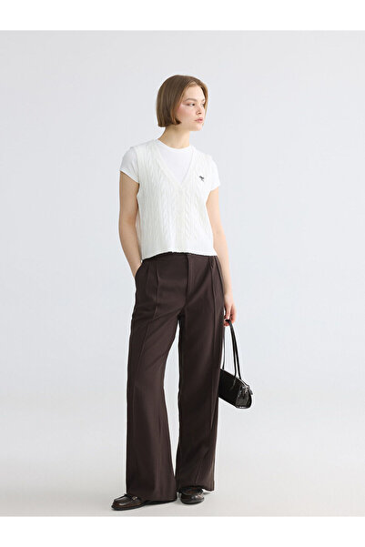 LC Waikiki Nevavm High Waist Wide Leg Women's Fabric Trousers with a Difference
