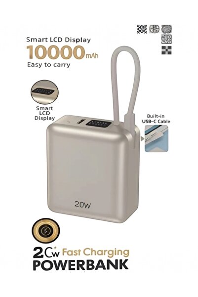 KILIF HOUSE 10.000 mAh 20W Hızlı Şarj Kendinden Type-C Kablolu Lcd Mini Power...