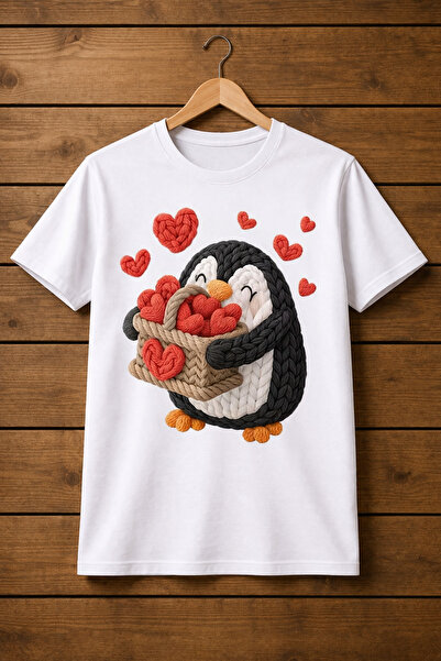 AZIZI TEKSTIL Χαριτωμένο μπλουζάκι με στάμπα με θέμα την αγάπη των πιγκουίνων...