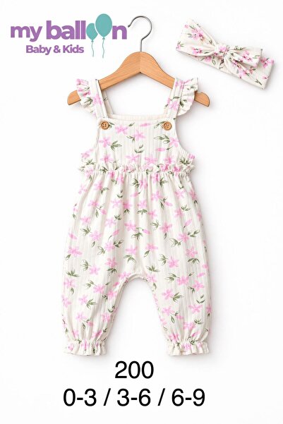 My Balloon Baby & Kids Çiçek Desenli Askılı Yazlık %100 Pamuk Kız Tulum Ve Ba...