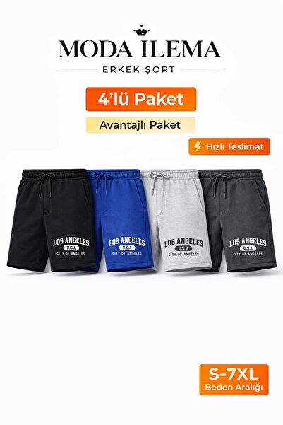 MODA İLEMA Erkek Şort 4’lü Paket 4 Renk Rahat Kalıp Cepli Günlük Spor Şort S-7XL