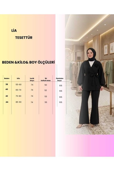 LİA TESETTÜR طقم مزدوج بتفاصيل وردية