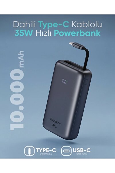 KILIF HOUSE 10.000 mAh 35W Süper Hızlı Şarjlı Kendinden Type-C Kablolu Lcd Po...