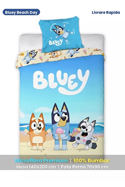 Disney Lenjerie de pat Bluey la plaja, 2 piese, 140x200 cm, Bumbac 100%