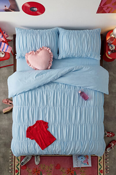 BEYAZLALE Σετ Παπλωματοθήκης Μονό Βαμβακερό Βρεφικό Μπλε με κορδόνι περίσφιξης