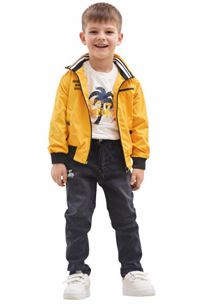 İrem Çocuk Giyim Boy's Zipper Closure Raincoat T-Shirt Pants Yellow Color Thr...