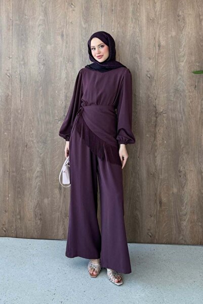 Şulemoda Giyim Elora Ολόσωμη Φόρμα με Φούντες Δαμασκηνί