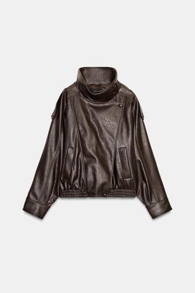Flarsky YSL & ZRA Dik Yaka Orjinal Desen Yumuşak Oversize Deri Ceket