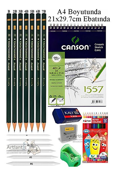 Artlantis Canson A4 Sketchbook 1557 40 Sheets Fatih Graded Pencil 12 Colors D...