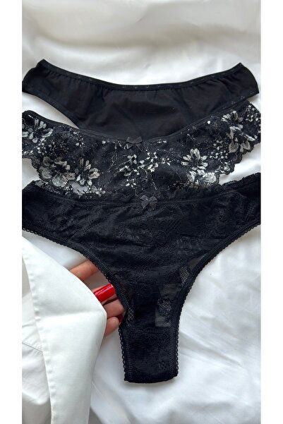 YOYYO Σετ 3 τεμαχίων βραζιλιάνικων εσωρούχων με δαντέλα - Κομψό πακέτο εσωρούχων