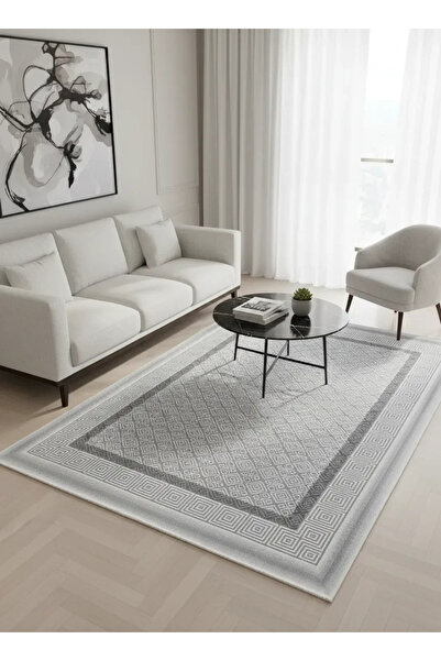 Seher 6877O Gri-Beyaz Halı 200x280 | Kontrast Desenli Modern Halı