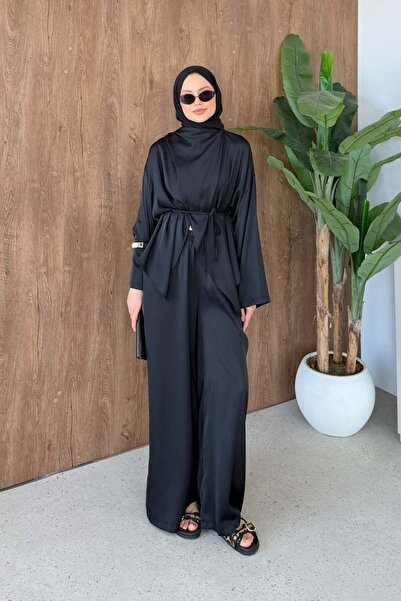 Şulemoda Giyim Σατέν σετ με λεπτομέρεια στους ώμους Norel, μαύρο