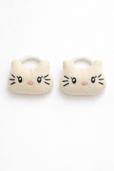 ESİLA KİDS Baby Girl Cat Figured Hair Elastic Plush Soft Hair Clip Set of 2