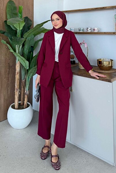 Şulemoda Giyim Μοντέρνο Κοστούμι με Σακάκι Βουργουνδί