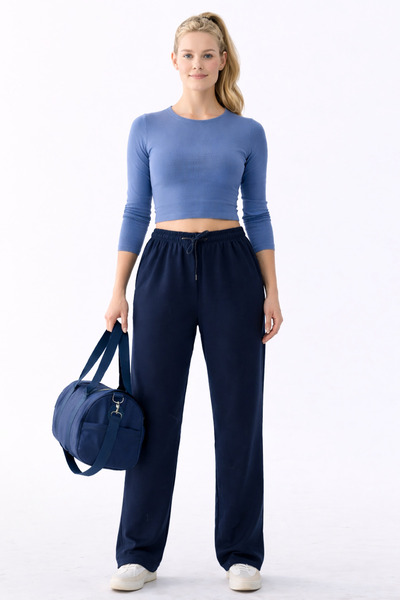 CNRCollection Women's Navy Blue Modal Stretchy Soft Textured Wide Leg Comfort...
