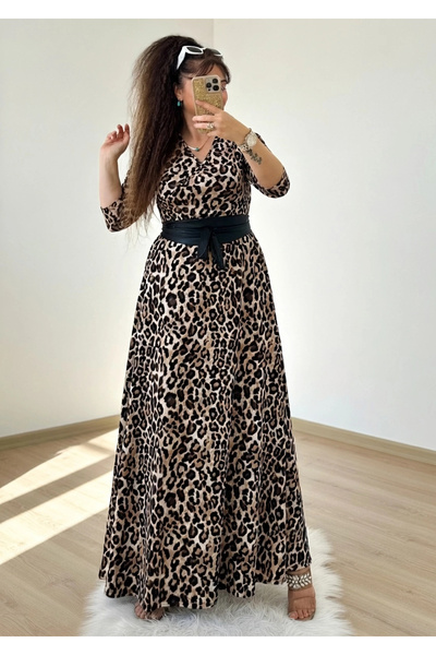 AZRA BUTİK Φόρεμα Λεοπάρ Ολόσωμο Premium