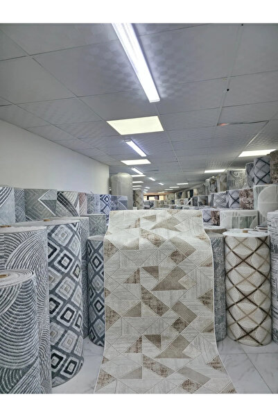 Dinarsu D013 Bej Halı | Üçgen Patchwork Geometrik Modern Halı