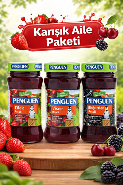 Penguen 3’lü Karışık Reçel Paketi 380 gr (Çilek, Vişne, Böğürtlen)
