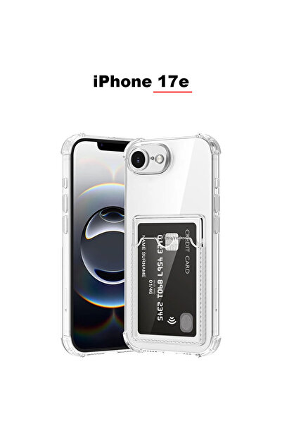 bewn iPhone 17E Uyumlu Kartlıklı Cüzdan Şeffaf Kenar Korumalı Köşeleri Tank T...