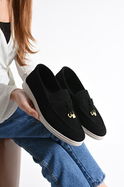 Katrina shoes Μαύρα γυναικεία loafer σουέντ παπούτσια για καθημερινή χρήση