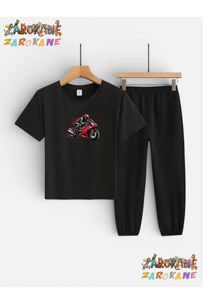 ZAROKANE Motorcu Printed Top-Bottom Tracksuits/T-Shirt Two-Piece Children's S...