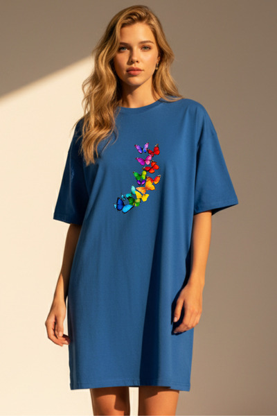 Pink Sky Elbisee Γυναικείο Κόκκινο Φόρεμα T-Shirt Oversize – Με στάμπα πολύχρ...