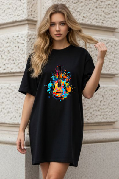 bellanova Elbisee Γυναικείο Κόκκινο Φόρεμα T-Shirt Oversize – Με Πολύχρωμη Στ...