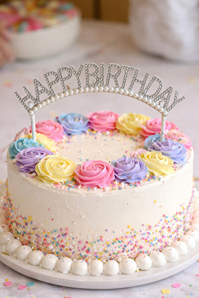 Partifabrik Happy Birthday Taşlı Pasta Süsü