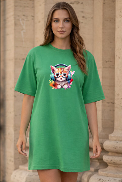 bellanova Elbisee Γυναικείο Κόκκινο Φόρεμα T-Shirt Oversize – Με στάμπα γάτας...