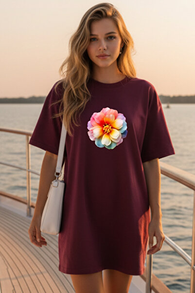 bellanova Elbisee Γυναικείο Κόκκινο Φόρεμα T-Shirt Oversize – Πολύχρωμο με Μί...