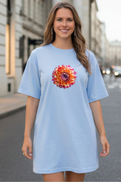 valeriae Elbisee Γυναικείο Κόκκινο Oversize Φόρεμα T-shirt – Πορτοκαλί με φλο...