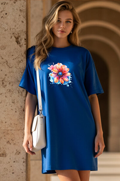 bellanova Elbisee Γυναικείο Κόκκινο Φόρεμα T-Shirt Oversize – Με Πολύχρωμο Φλ...