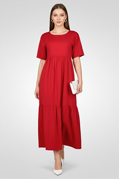 Willow & Whistle Women Plain Midi Dress, Red