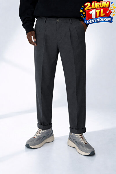 DAMGA JEANS Ανδρικό ριγέ καλοκαιρινό καπνιστό ιταλικό υφασμάτινο παντελόνι