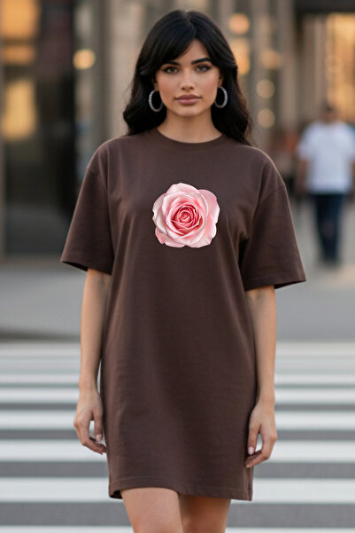 EFFRENATU Elbisee Γυναικείο Κόκκινο Φόρεμα T-Shirt Oversize – Ροζ Τριαντάφυλλ...