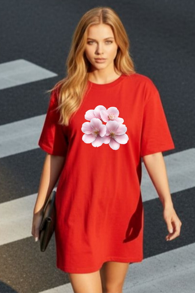 Frisson Elbisee Oversize Women's Dress – Minimal Floral Pattern