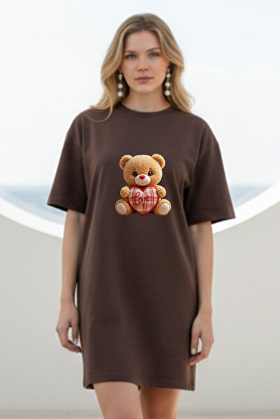 Frisson Elbisee Γυναικείο Κόκκινο Φόρεμα T-Shirt Oversize – Με στάμπα Love Te...