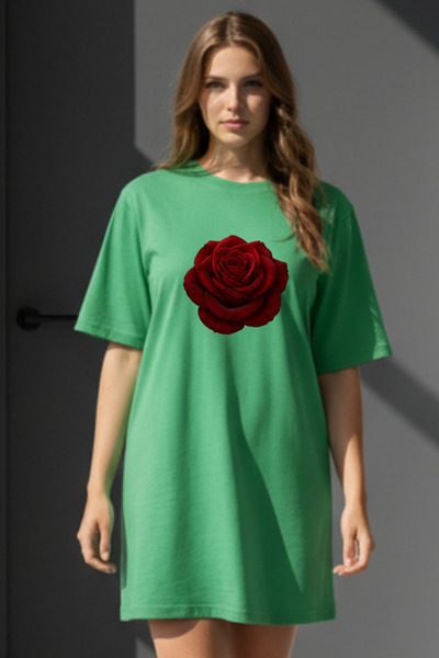 EFFRENATU Elbisee Γυναικείο Κόκκινο Φόρεμα T-Shirt Oversize – Με σχέδιο κόκκι...