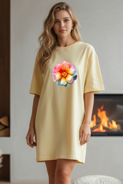 Frisson Elbisee Γυναικείο Κόκκινο Φόρεμα T-Shirt Oversize – Πολύχρωμο με Μίνι...