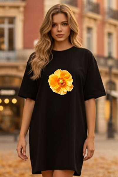 Pink Sky Elbisee Γυναικείο Κόκκινο Φόρεμα T-Shirt Oversize – Κίτρινο με στάμπ...