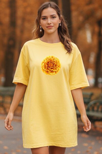 Pink Sky Elbisee Γυναικείο Φόρεμα Άνετης Γραμμής – Κίτρινο Φλοράλ Σχέδιο