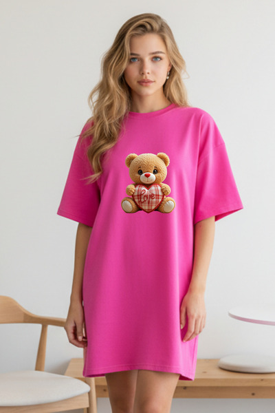 Frisson Elbisee Γυναικείο Κόκκινο Φόρεμα T-Shirt Oversize – Με στάμπα Love Te...