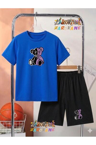 ZAROKANE Purple Bear Printed Top and Shorts/T-Shirt Summer Children's Two-Pie...