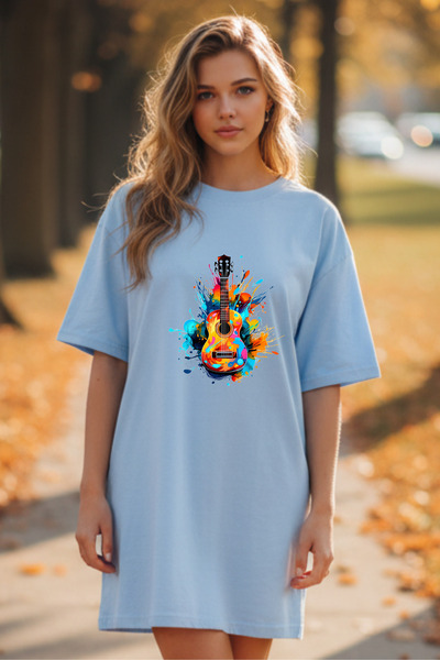 valeriae Elbisee Γυναικείο Κόκκινο Φόρεμα T-Shirt Oversize – Με Πολύχρωμη Στά...