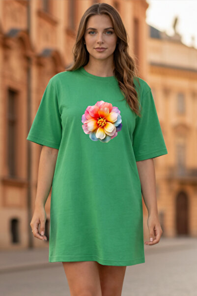 bellanova Elbisee Γυναικείο Κόκκινο Φόρεμα T-Shirt Oversize – Πολύχρωμο με Μί...