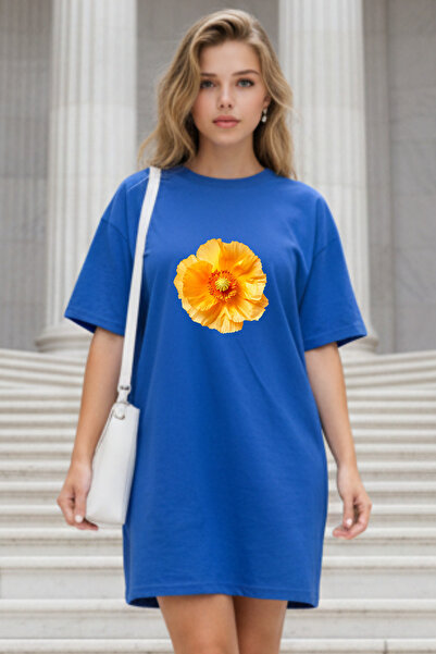 valeriae Elbisee Γυναικείο Κόκκινο Φόρεμα T-Shirt Oversize – Κίτρινο με στάμπ...