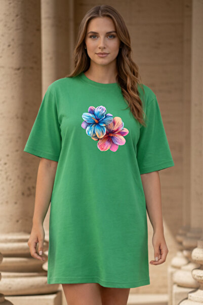 valeriae Elbisee Γυναικείο Κόκκινο Φόρεμα T-Shirt Oversize – Πολύχρωμο με Στά...