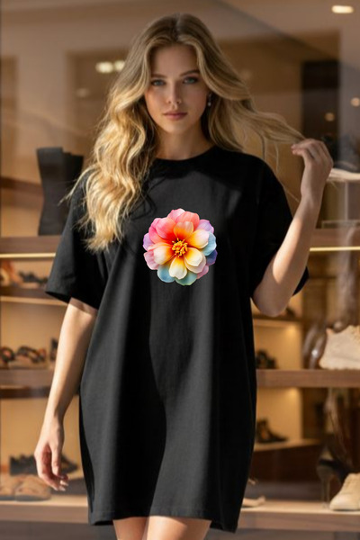 bellanova Elbisee Γυναικείο Κόκκινο Φόρεμα T-Shirt Oversize – Πολύχρωμο με Μί...